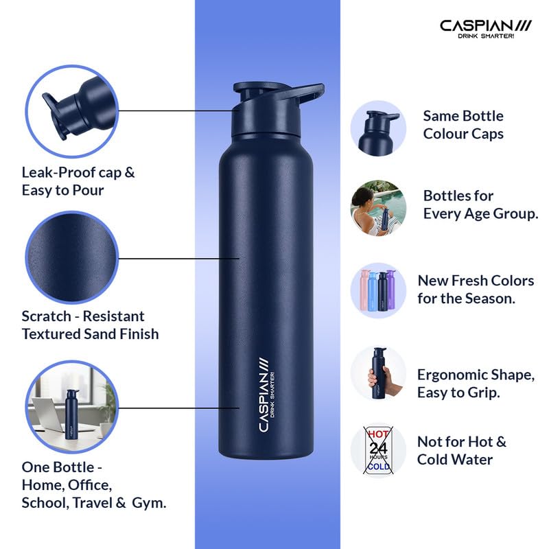 Image of CASPIAN / / / Hike Stainless Steel Customize Sipper Water Bottle Leak Proof Thunder for Fridge Home Office Travel School Kids Boys Girls Adults Sports Gym Yoga (R PBlue 1 Litre, Set of 1)
