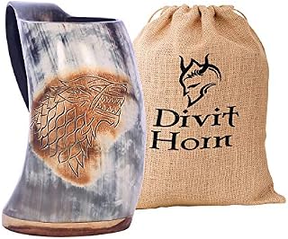 Divit Genuine Viking Drinking Horn Mug | Authentic Medieval Beer Horn Tankard | 24oz (700 ml) Capacity | Horn Cup/Stein