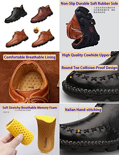 Men's Vintage Chukka Leather Boots,Mid-top Italian Hand-Stitching Non-slip Softsole Work Travel Casual Ankle Booties2