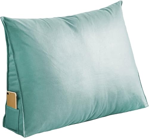 Cojín trasero de cuña para dolor de espalda, funda de piel sintética para lectura para cama, soporte de espalda con bolsillos, almohadas lumbares