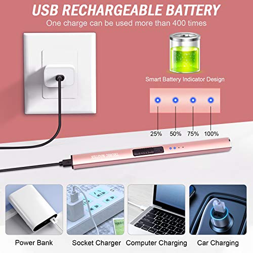 Image of Electric Candle Lighter Valentine's Day Gifts for Women Mom Men Wife USB Arc Rechargeable Windproof Lighter for Candle BBQ Birthday Housewarming Gift Idals (Rose Gold)