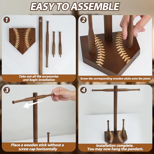 Wooden Baseball Ring & Necklace Stand – 12 Bat Posts, Sports Display Gift - image 5