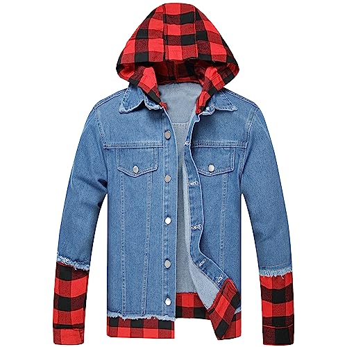 Image of LZLER Men's Denim Jackets Distressed Destroyed Classic Vintage Slim Fit Ripped Fashion Trendy Trucker Jean Jackets