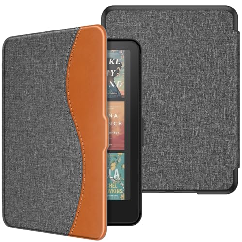 Image of Fintie Slim Case for 7 inch Kindle Paperwhite 12th Gen 2024 & Kindle Colorsoft | Lightweight PU Leather Hard Back Shell Cover, Magnetic Closure, Auto Wake /Sleep, for Kindle Paperwhite 2024, Gray /Brown