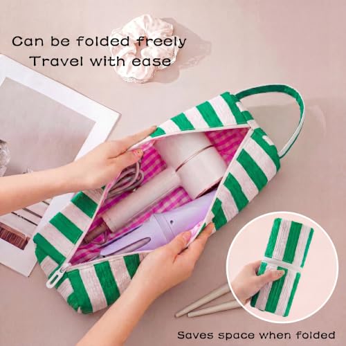 Image of RSRSLEII Striped Hair Tools Travel Bag,Hair Styling Accessories Storage Case for Shark FlexStyle,Dyson Airwrap Hair Dryer,Curling Iron,Straightener,Revlon Hair Tools,Portable&Foldable(19Green&White)