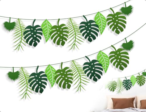 AOYEGIC Paquete de 2 Decoraciones de cumpleaños de Selva,Guirnalda Reutilizable de Hojas de Palma,Pancarta de Hojas Tropicales Artificiales,para Fiestas de cumpleaños y Decoraciones Hawaianas (Verde)