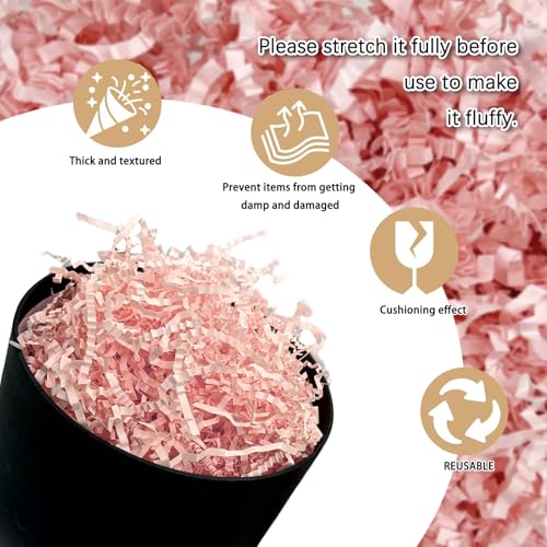 Image of 1 /2LB Light Pink Crinkle Cut Paper Shred Filler Great for Gift Wrapping, Light Pink Basket Fillers, Birthday, Gift Wrapping, Anniversary, Halloween Thanksgiving Christmas Party Decor Filling Supplies