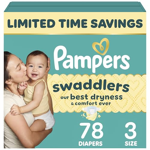 Image of Pampers Swaddlers Diapers, Size 3 (13-26 lbs), 78 Count, Absorbent, Keeps Baby Dry and Comfortable, Skin Safe Disposable Baby Diaper