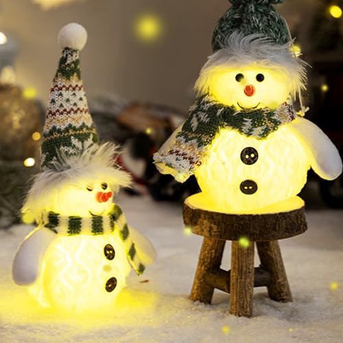 HUIKUANGEU - Boneco de neve LED, 2 peças de boneco de neve luminoso, decorações natalinas luminosas, decorações de Natal com luz LED, decoração de Natal, decoração de Natal e decoração