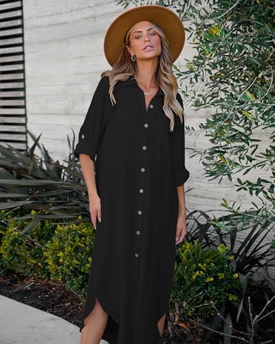 Bsubseach Swimsuit Coverup for Women 2025 Casual Dresses Button Down Beach Dress Long Kimonos Cardigans with Pockets4