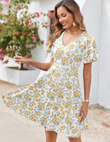 Image of Zeagoo Womens Summer Dress Casual Swing Sundresses Floral Ruffle Short Sleeve Wedding Guest Dress Beach Mini Dress 2026