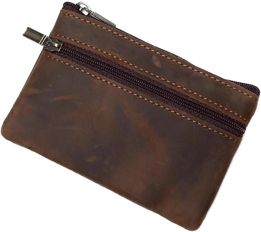Coin Purse for Men Men's Vintage Leather Pickup Bag Zipper Wallet Mini Pouch