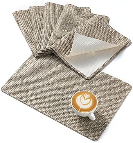 Tineeba PVC Placemats, Set of 6, Washable Dining Table Mats, Heat-Resistant, Easy to Clean, Non-Slip, Kitchen & Kids & Outdoor (Coffee)