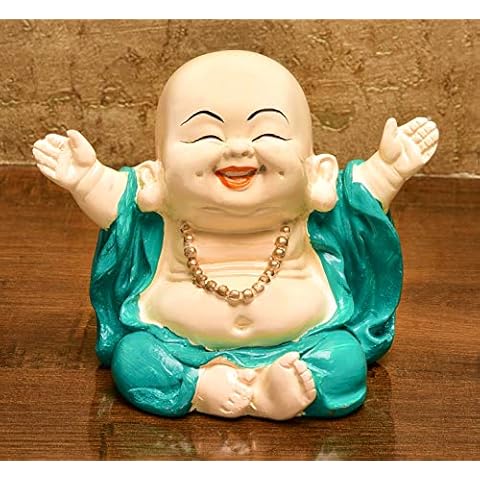 Karigaari India Handcrafted Resine Laughing Buddha Monk Idol Sculpture | Showpiece for Home Décor and Office Cover