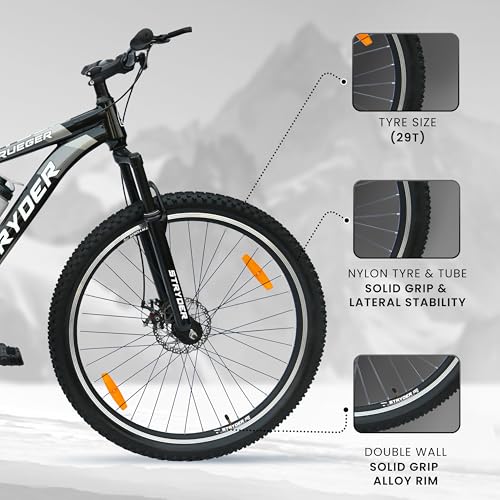Image of Stryder 29T Krueger Mountain Cycle for Men & Women with Front Suspension and Dual Disc Brake | Single Speed Cycle - Ideal for 12+ Years (Frame: 18 Inches) (Black::Gray)