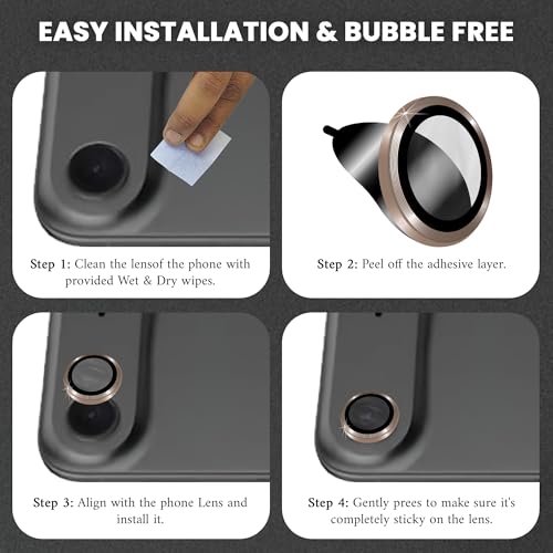 Image of ArmourPro Premium Camera Lens Protector Tempered Glass Compatible For iPhone Air Tough HD Individual Aluminum Alloy Rings 9H Camera Cover, Scratch-Resistant,Camera Lens Protection| Gold