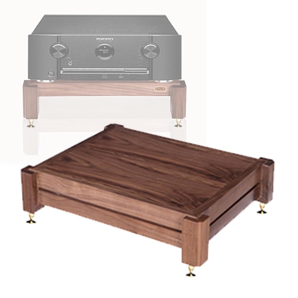 Support multimédia AV en noyer 54x44cm pour petite tour audio vidéo compacte