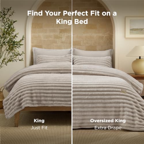 Image of Bedsure Gentlesoft 2-in-1 King Size Comforter Set and Detachable Fluffy Blanket, Beige Bedding Set for All Season Use, Detachable Design for Space Saving (Includes 2 Pillow Shams, 2 Pillowcases)