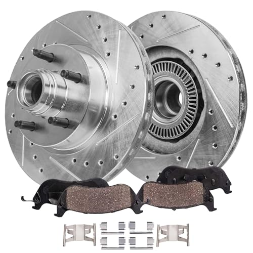 Image of Detroit Axle - Front Brake Kit for Ford Explorer Ranger B2300 B2500 B3000 | B4000 Mercury Mountaineer, Drilled and Slotted Disc Brake Rotors Ceramic Brake Pads Replacement 11.28 inch inch Rotor