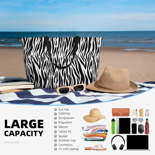 Zebra Print Large Beach Bag Waterproof Sandproof Swim Tote Pool Bag For Women With Zipper4