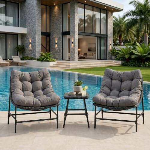 Image of OUTLIVING Fluffo Outdoor Two Seater Braid & Rope Conversation Set | UV & Water Resistant Patio & Garden Furniture Set with 2 Cushioned Chairs & Center Table with Glass Top | Charcoal Grey