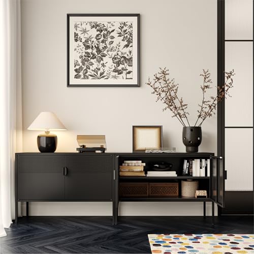 Image of COFaR TV Stand for TVs up to 75 Inch, 40''L Media Console with Ventilation Doors, Metal Entertainment Center with Adjustable Shelves & 120Lbs Storage for Living Room & Bedroom, Black