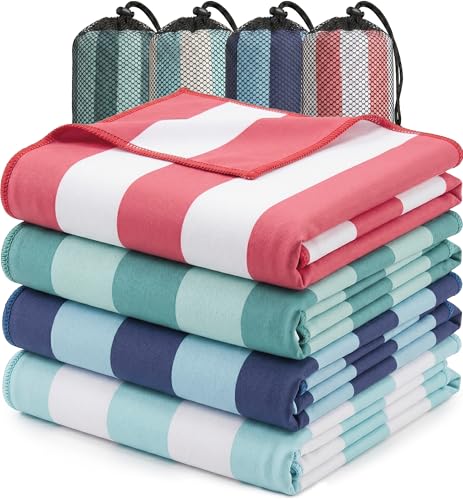 Utopia Towels 4 Pack Microfiber Cabana Beach Towels (32 x 71 Inches) - Oversized, Thin Compact, Sand...