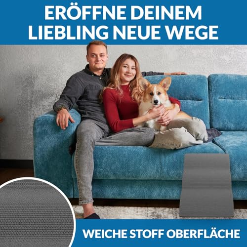 Nuraya Hundetreppe 3 Stufen, 40 cm hoch, Hochdichter Schwamm Haustiertreppe Hundetreppe für kleine Hunde, rutschfest Tragbar Hunderampe Katzentreppe mit Waschbar Plüschbezug für Sofa Betten