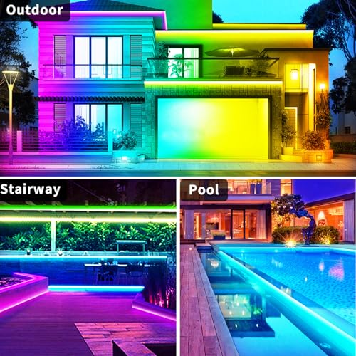 Image of 300ft Outdoor LED Strip Lights Waterproof,IP68 Outside Led Light Strips Waterproof,Color Changing with App /Remote Control,Music Sync RGB Outdoor Led Rope Lights for Bedroom（2 Rolls of 150ft）