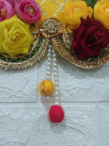 Image of Nutts Handmade Artificial Flower & Pom Pom Latkan with Shubh Labh Cushion Bandhanwar | Decorative Hanging Wedding,Home,Office, Festivals is Very Useful