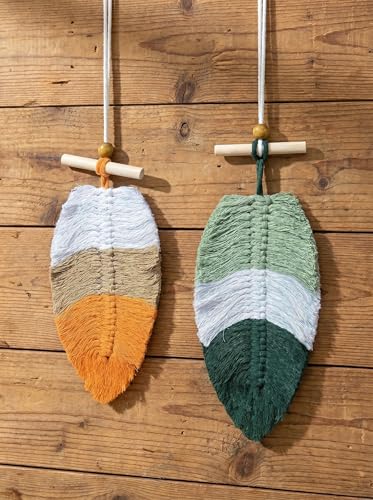 Image of JH Gallery Handmade Tricolor Macrame Leaf Wall Decor, Boho Cotton Rope Hanging with Wooden Beads for Bedroom, Living Room, Balcony and Home Decoration. (Pack of 2)