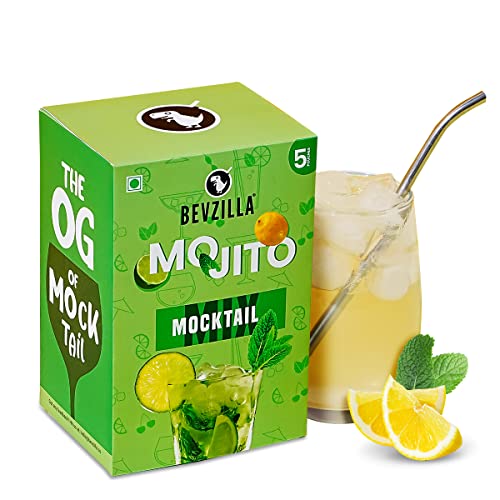 Image of Bevzilla Mocktail Mixer - Mojito Flavour (5 Pouches), Non Alcoholic| Makes 5 Drink| Refreshing| Low Calories| Instant Mocktail| Easy To Make| Party Mixer for Drinks