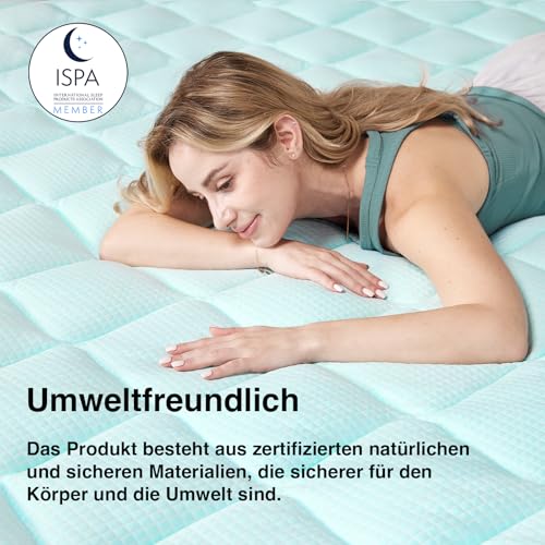 Novilla Cooling Matratzenauflage 120x200cm, Gewebe mit Kühlfaktor, Atmungsaktiv und Hautfreundliches, Dreilagiges Air-Layer-Gewebe, 3 cm Stützende Faserpolsterung, 30 cm Elastische Kante, Oeko-TEX