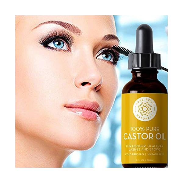 Organic-Castor-Oil-for-Eyelashes-and-Eyebrows-with-Applicator-Kit-Lash-Brow-Growth-Serum-by-Pure-Body-Naturals-1-Ounce-Label-Varies Pure Body Naturals Castor Oil for Eyelashes and Eyebrows - Brow and Lash Growth Serum - Organic Hexane Free Cold Pressed Unrefined - 1 fl oz