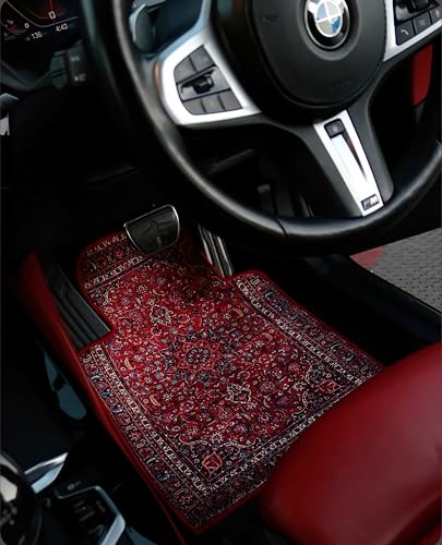 Image of Premium Oriental Rug Look Car Floor Mat for Sierra Custom Fitted, Luxury Car Foot Mats Compatible with TATA Sierra, Set of 5 Pcs, 100% Waterproof and Washable, Classic RED