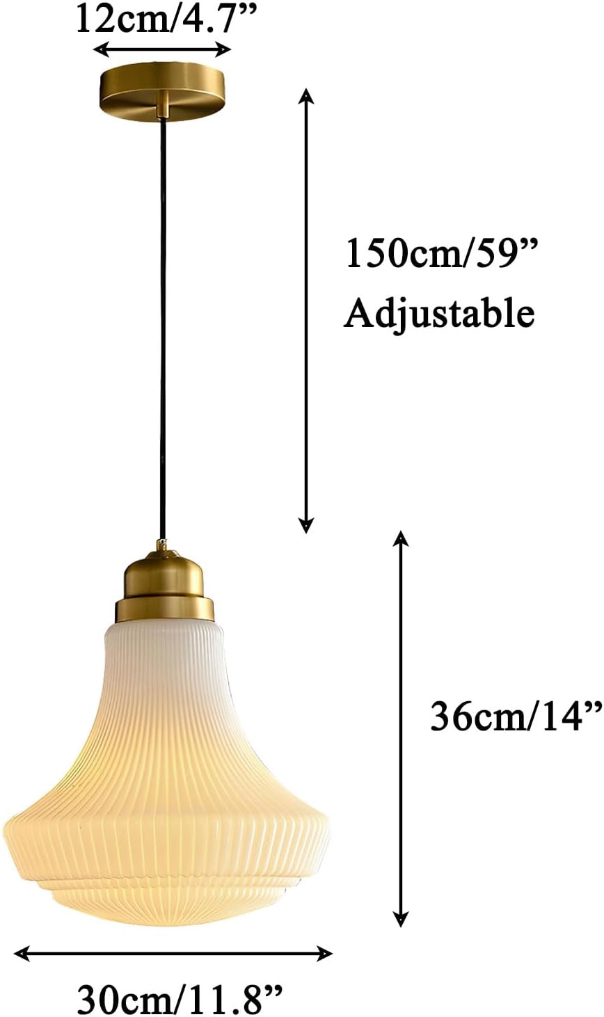 Brikey 11.8in French Classical Pendant Light E26 Socket Milk White Glass Metal Finish Adjustable Height Modern Hanging Lamp for Living Room Bedroom Hallway Dining Room