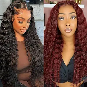 Natural Color 13x6 Deep Wave Lace Front Wigs 24 Inch+Reddish Brown 13x4 Deep Wave Lace Front Wigs 30 Inch