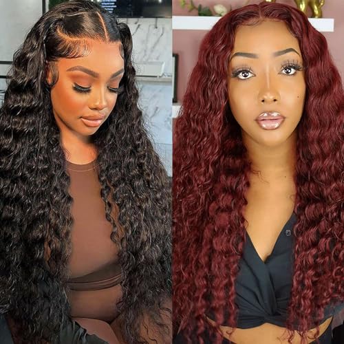 Natural Color 13x6 Deep Wave Lace Front Wigs 24 Inch+Reddish Brown 13x4 Deep Wave Lace Front Wigs 30 Inch