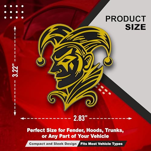 Image of Joker Emblem 3D Jester Badge - Custom Car Decal Sticker for Car, Truck, SUV - Durable Exterior Trunk, Hood, Fender (Set of 2) (Yellow)