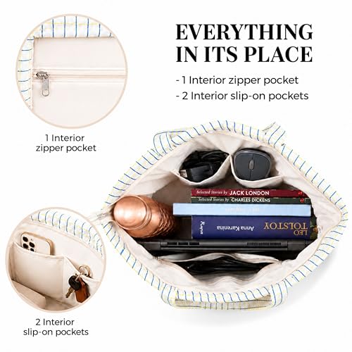 Image of Premium Cotton Waffle Quilted Tote Bag, Large Spacious Handbag for College, Office, Work, Travel, Shopping & Daily Use