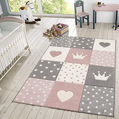 TT Home Kinderteppich Teppich Kinderzimmer Mädchen Kinder 3D Prinzessin Sterne Krone Cover