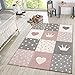 Tapis pour Enfants Tapis De Jeu Carreaux Points Étoiles Lune Pastel Rose Blanc Gris, Dimension:80x150 cm
