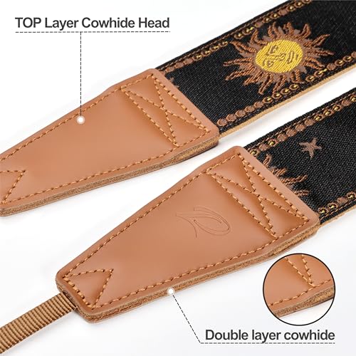 Image of Padwa Lifestyle Sun God Camera Strap - 2 inch Full Grain Leather Ends, Vintage Sun Face Camera Straps for Photographers, Soft Chamois Velvet Padded Strap Quick Release fits All Cameras