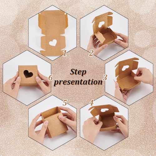 BENECREAT 30 Packs Kraft Paper Boxes with Heart Shape Window(No Film) 7.65x7.75x3.1cm Cardboard Gift Boxes for Party Favor Treats and Jewelry Packaging - Image 4