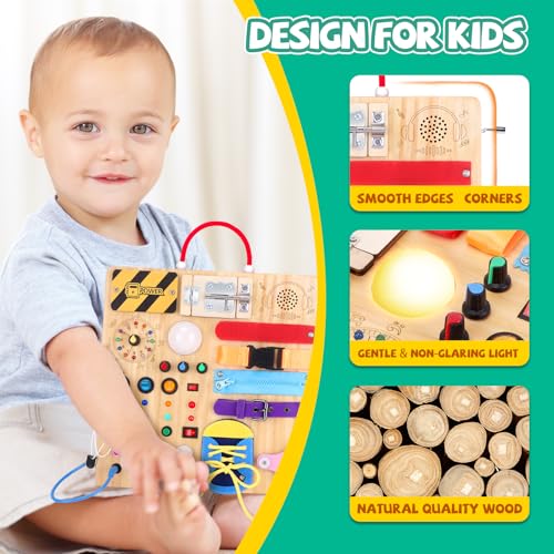 Sensory Toys Busy Board Games, Montessori Toys for 1+ Year Old, Wooden Toddler Travel Boys Toys (Busy Board Plus V3) - Image 6