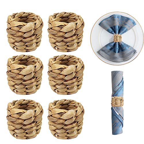 Lot de 6 ronds de serviette tressés faits à la main - Ronds de serviette tissés rétro pour fête, mariage, dîner, décoration de table Cover