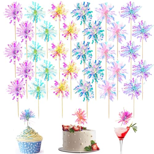 30Pcs Cupcake Toppers, Cake Decorating Kits, Sparkle Tinsel Firework Cake Toppers, Toothpicks Toppers For Baby Shower Diy Birthday Party Wedding Valentine's Day (30pc)