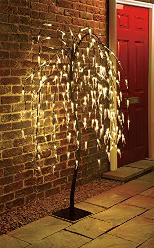 spot on dealz® 5 FT Weeping Willow Trees for Garden Lights Solar Powered Outdoor Decorations 240 LED Solar Tree Lights with Metal Flat Base Garden Ornaments for Home Display Warm White