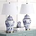 SAFAVIEH Lighting Collection Shanghai Chinoiserie Blue/ White Ginger Jar 29-inch Bedroom Living Room Home Office Desk Nightstand Table Lamp Set of 2 (LED Bulbs Included)