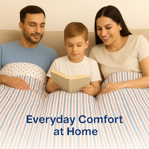 Image of Danip 100% Cotton Reversible AC Dohar Blanket, Throw - Printed Soft, Skin-friendly, Lightweight & Ideal for All-weather - 3 Layered Single Bed Dohar for AC Rooms (56 x 88 Inches) - Stripes & Polka Dot